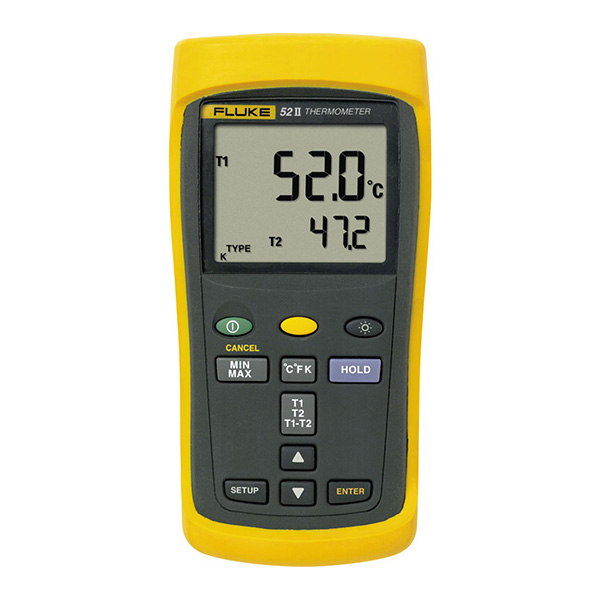 FLUKE 52-2 Dual Input Digital Thermometer, Support Thermocouple Types J,K,T,E Included Two Beaded Probe Thermocouples