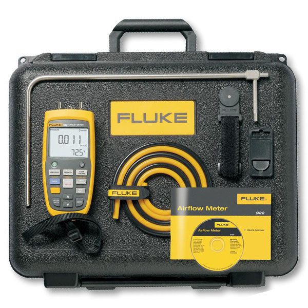 FLUKE 922-KIT Airflow Meter/Micromanometer with 30.48cm Pitot Tube,Measure pressure,air flow and velocity for maintaining balanced and comfo