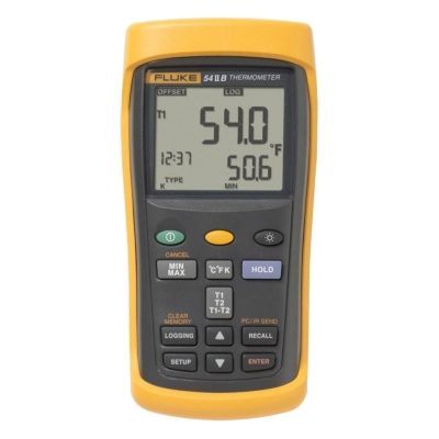 FLUKE 54-2B Dual Input Digital Thermometer with Data Logging, Measures J/K/T/E/R/S/N Type Thermocouples, Data Logging Up to 500 Points of Da