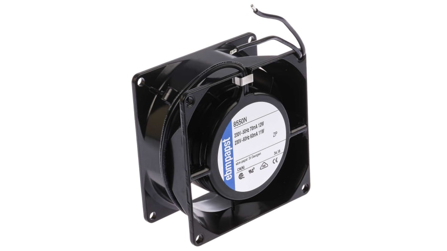 ebm-papst 8000 N Series Axial Fan Kit, 230 V ac, AC Operation, 50m³/h, 12W, 52mA Max, IP20, 80 x 80 x 38mm – Model: 8550N