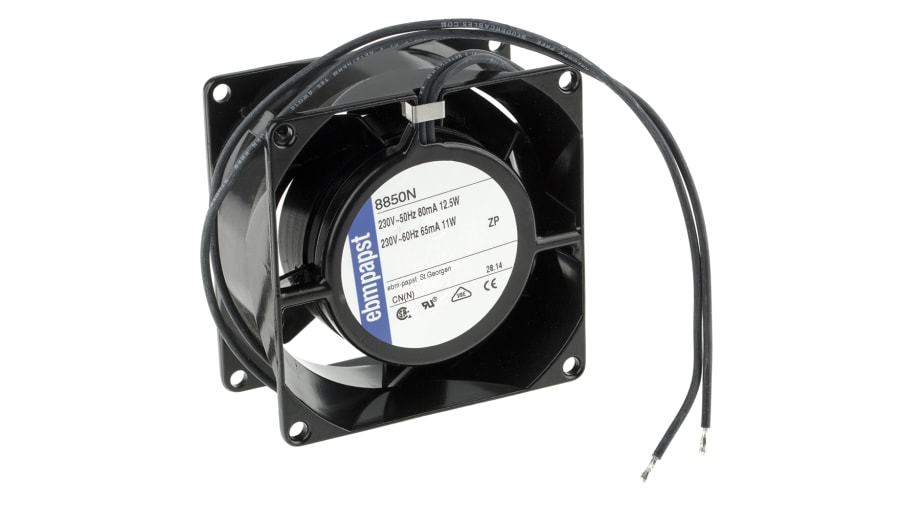 ebm-papst 8000 N Series Axial Fan, 230 V ac, AC Operation, 37m³/h, 12.5W, 54mA Max, 80 x 80 x 38mm – Model: 8850N