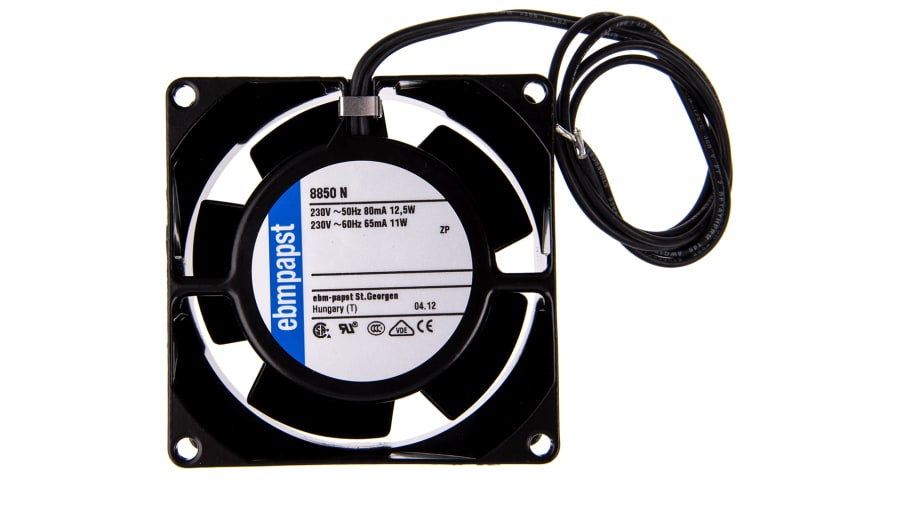 ebm-papst 8000 N Series Axial Fan, 230 V ac, AC Operation, 37m³/h, 12.5W, 54mA Max, 80 x 80 x 38mm – Model: 8850N
