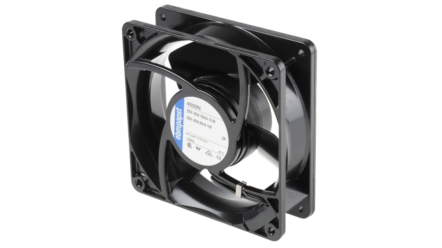 ebm-papst 4000 N Series Axial Fan, 230 V ac, AC Operation, 145m³/h, 16.5W, 717mA Max, 119 x 119 x 38mm – Model: 4550N