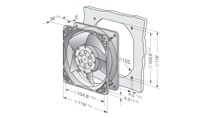 ebm-papst 4000 N Series Axial Fan, 230 V ac, AC Operation, 160m³/h, 19W, 83mA Max, IP20, 119 x 119 x 38mm – Model: 4650N