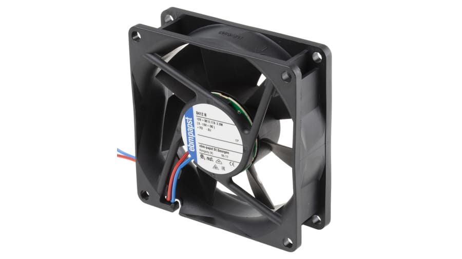 ebm-papst 8400 N Series Axial Fan, 12 V dc, DC Operation, 69m³/h, 2W, 170mA Max, 80 x 80 x 25mm – Model: 8412N