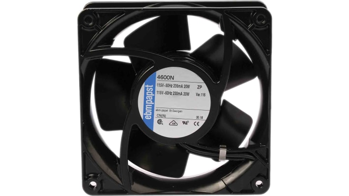ebm-papst 4000 N Series Axial Fan, 115 V ac, AC Operation, 180m³/h, 18W, 157mA Max, 119 x 119 x 38mm – Model: 4600N
