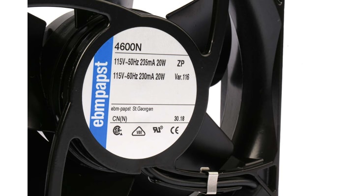 ebm-papst 4000 N Series Axial Fan, 115 V ac, AC Operation, 180m³/h, 18W, 157mA Max, 119 x 119 x 38mm – Model: 4600N