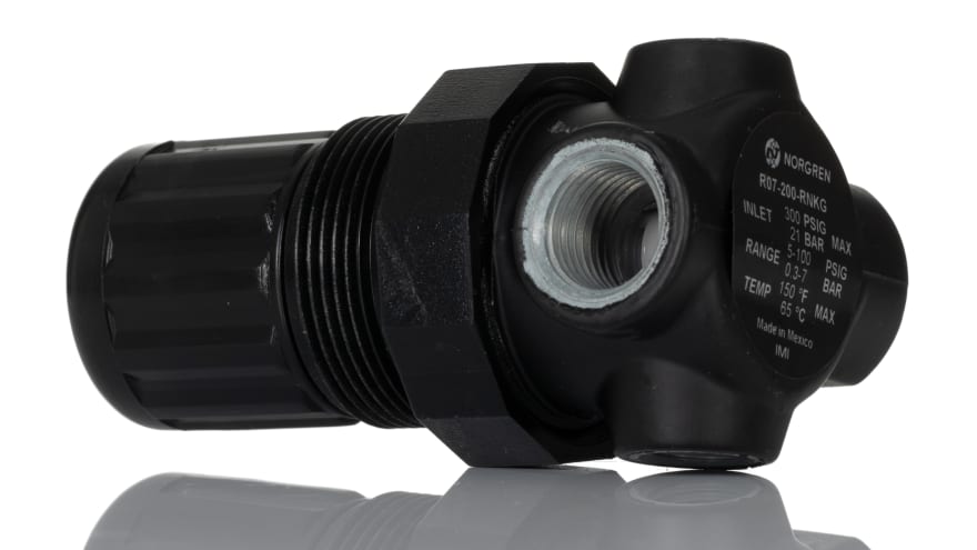 Norgren G 1/4 Pneumatic Regulator - 0.3bar to 7bar, 1/4in, 20bar max. input – Model: R07-200-RNKG