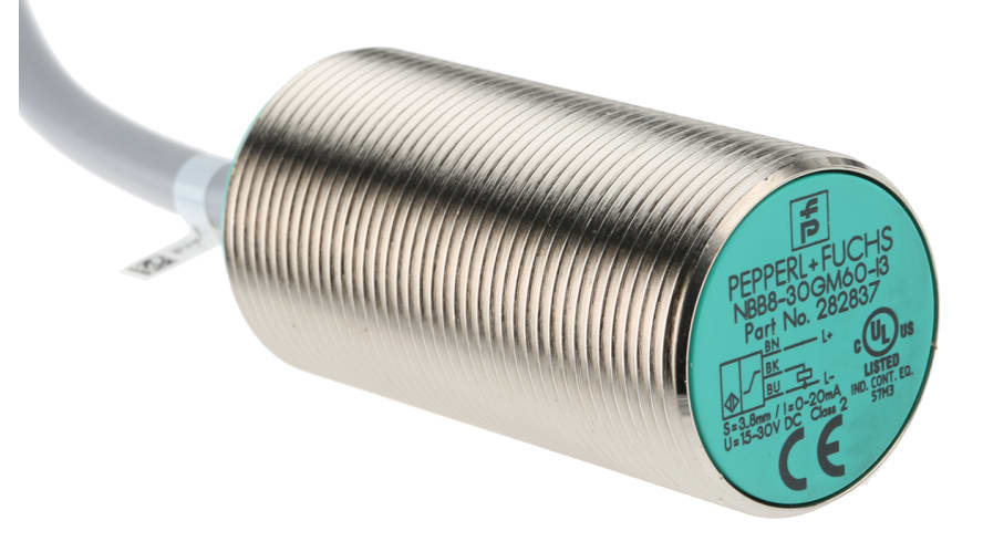NBB8-30GM60-I3, Pepperl + Fuchs Inductive Barrel-Style Proximity Sensor, M30 x 1.5, 8 mm Detection, Analogue Output, 15 → 30 V – Model: NBB8