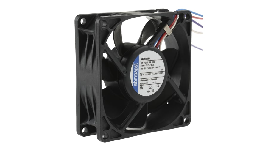 ebm-papst 8450 Series Axial Fan, 12 V dc, DC Operation, 82m³/h, 3.6W, 80 x 80 x 25mm – Model: 8452/2HHP