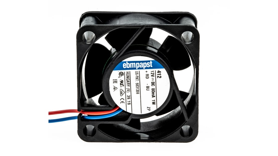 ebm-papst 400 Series Axial Fan, 12 V dc, DC Operation, 10m³/h, 800mW, 67mA Max, 40 x 40 x 20mm – Model: 412