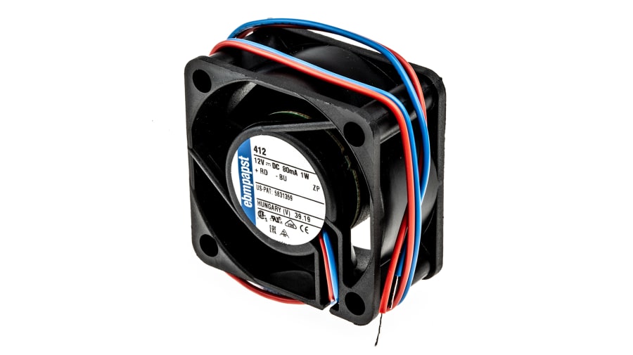 ebm-papst 400 Series Axial Fan, 12 V dc, DC Operation, 10m³/h, 800mW, 67mA Max, 40 x 40 x 20mm – Model: 412