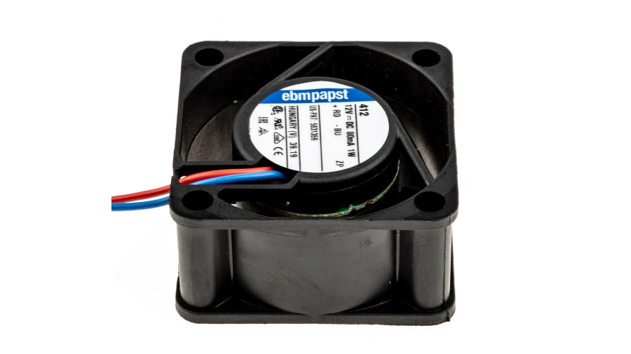 ebm-papst 400 Series Axial Fan, 12 V dc, DC Operation, 10m³/h, 800mW, 67mA Max, 40 x 40 x 20mm – Model: 412
