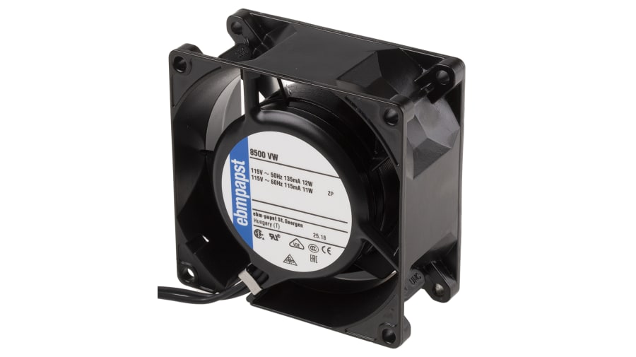 ebm-papst 8000 V Series Axial Fan, 115 V ac, AC Operation, 50m³/h, 12W, 80 x 80 x 38mm – Model: 8500VW