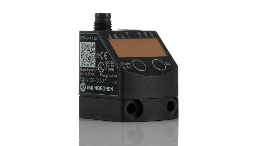 IMI Norgren Pressure Sensor, -1bar Min, 1bar Max, Transistor Output, Relative Reading – Model: 54D-V110G-DA1-AA