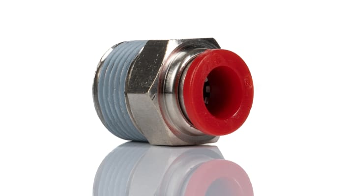 IMI Norgren Straight Fitting, Push In 8 mm to R 3/8, Threaded-to-Tube Connection Style, C01250838 – Model: C01250838