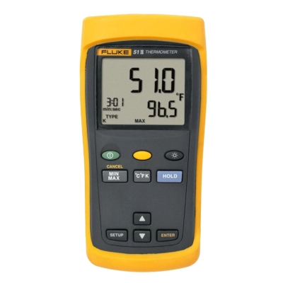 FLUKE 51-2 50HZ Single Input Hanheld Digital Probe Thermometer, Measures J/K/T/E Type Thermocouples