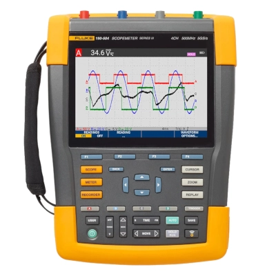 FLUKE 190-504-III-S Color Scopemeter, 4 Channels, with SCC-293 Kit, Bandwidth 500MHz, Sample Rate 5GS/s (Single Ch), Record Length 10,000 Sa