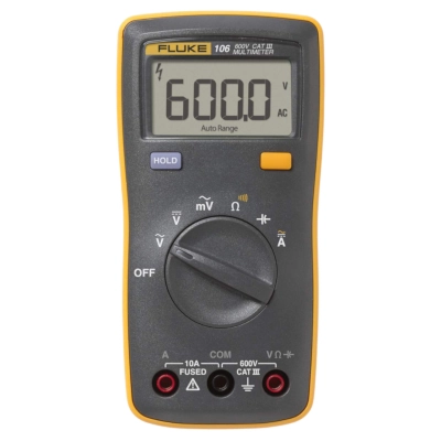 FLUKE 106 ESP Palm-Sized Digital Multimeter, AC/DC Voltage 600V, AC Millivolts 600mV, AC/DC Current 10A