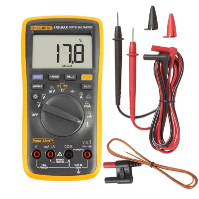 FLUKE FLK-17B MAX-01/APC Digital Multimeter, AC/DC 1000V/10A, with TL75 Test Leads, 6000 Counts, Input Alert Alarm, Temperature/Frequency/Re