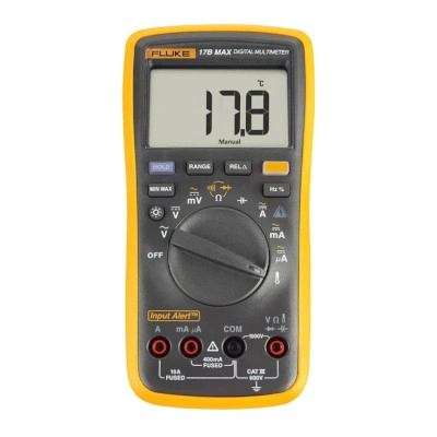 FLUKE FLK-17B MAX KIT Digital Multimeter, AC/DC 1000V/10A, with TL31 and TL75 Test Leads, 6000 Counts, Input Alert, Temperature/Frequency/Re
