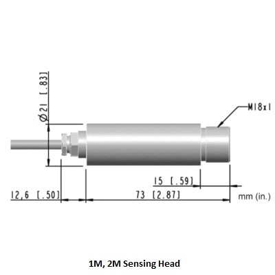 FLUKE RAYMI31002MSF1CB8 Miniature Infrared Sensing Head, 8m (26ft) Cable, Optical Resolution 100:1, Temperature Range 250°C to 1400°C, 200mm