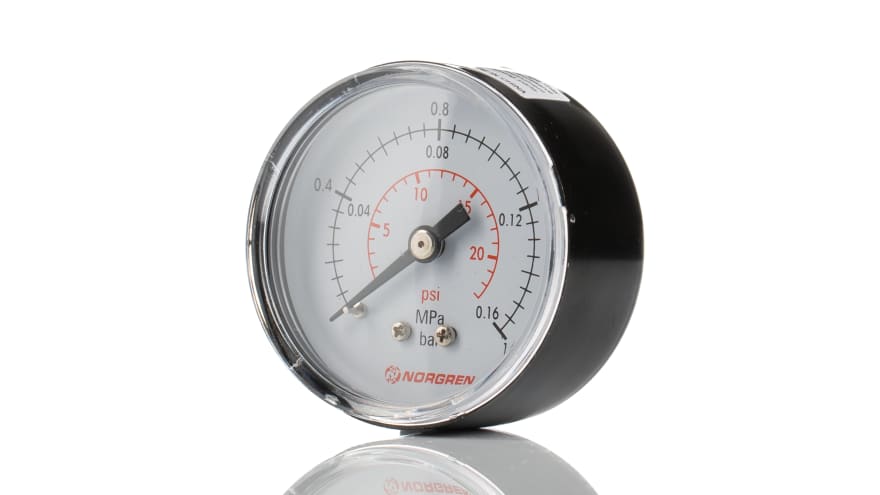 IMI Norgren Analogue Analogue Positive Pressure Gauge 1.6bar Back Entry, 18-015-010, 0bar min. – Model: 18-015-010