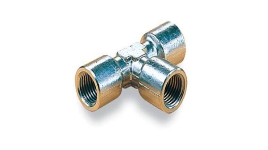 Norgren 16 Series Tee Threaded Adaptor, G 1/8 Female to G 1/8 Female, Threaded Connection Style, 16062 – Model: 160620018