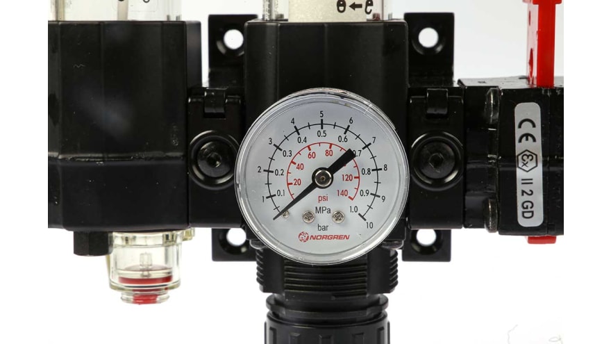 Norgren G 1/4 FRL, Automatic Drain, 40μm Filtration Size - With Pressure Gauge – Model: BL72-201G