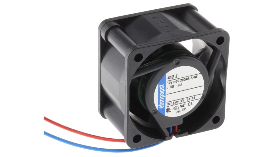 ebm-papst 400 Series Axial Fan, 12 V dc, DC Operation, 19m³/h, 2.4W, 200mA Max, 40 x 40 x 25mm – Model: 412J