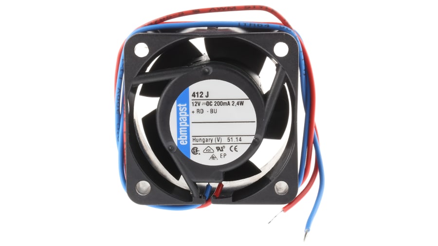 ebm-papst 400 Series Axial Fan, 12 V dc, DC Operation, 19m³/h, 2.4W, 200mA Max, 40 x 40 x 25mm – Model: 412J