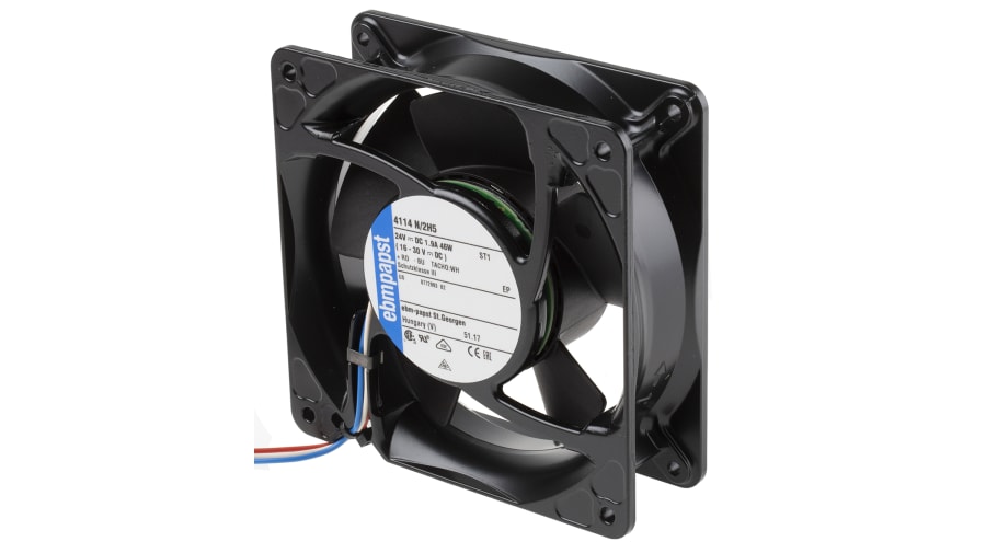 ebm-papst 4100 NH5 - S-Force Series Axial Fan, 24 V dc, DC Operation, 390m³/h, 45W, 1.875A Max, 119 x 119 x 38mm – Model: 4114N/2H5