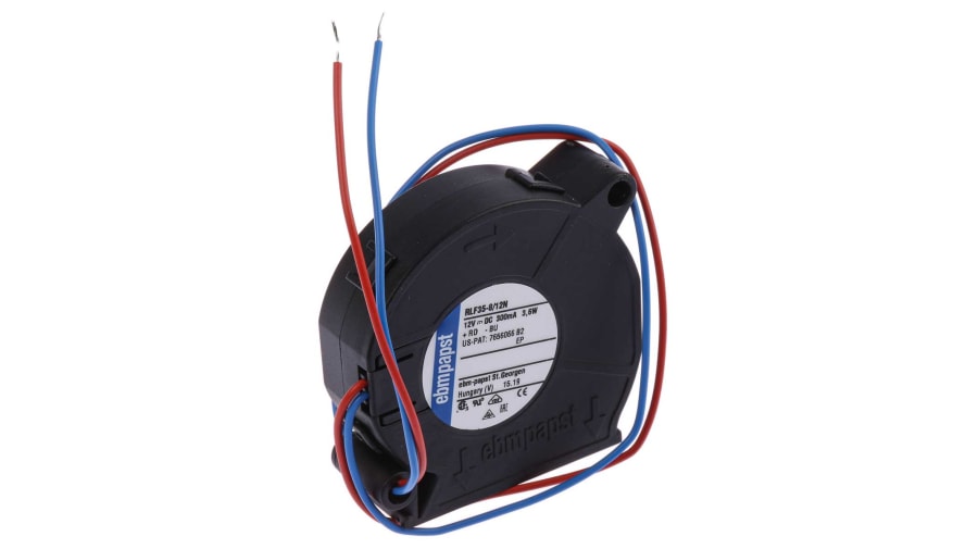 ebm-papst RLF 35 Series Centrifugal Fan, 12 V dc, 9.6m³/h, DC Operation, 51 x 51 x 15mm – Model: RLF35-8/12N