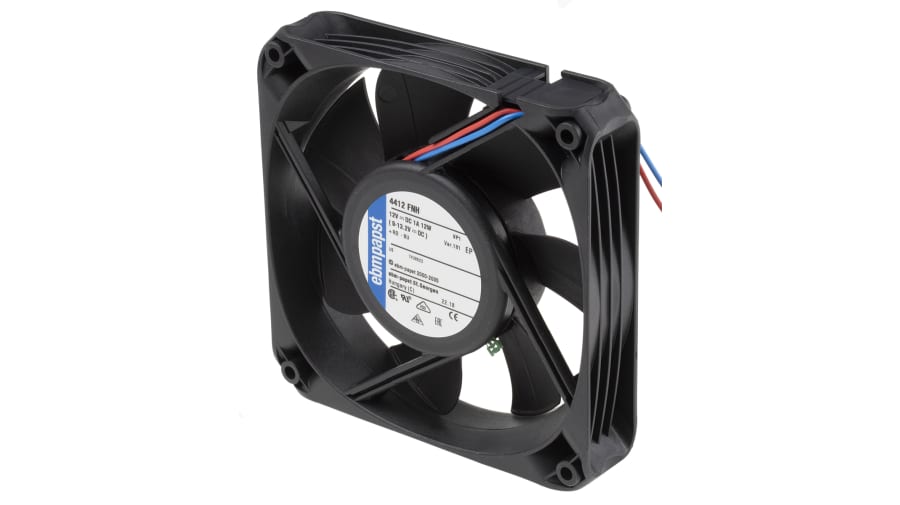 ebm-papst 4400 FN Series Axial Fan, 12 V dc, DC Operation, 225m³/h, 12W, 1A Max, 119 x 119 x 25mm – Model: 4412FNH
