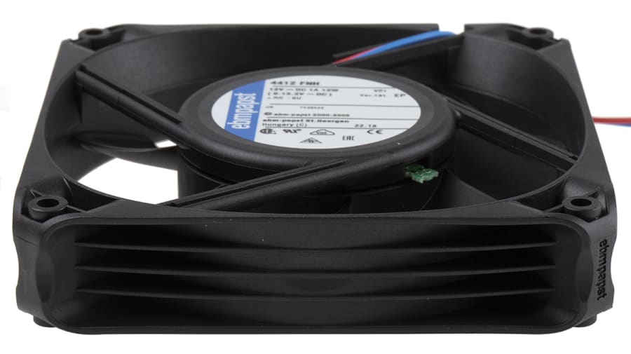 ebm-papst 4400 FN Series Axial Fan, 12 V dc, DC Operation, 225m³/h, 12W, 1A Max, 119 x 119 x 25mm – Model: 4412FNH