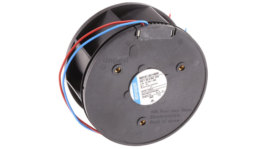 ebm-papst RER 101 N Series Centrifugal Fan, 24 V dc, 190m³/h, DC Operation, 101 x 51.7mm – Model: RER101-36/14NHH