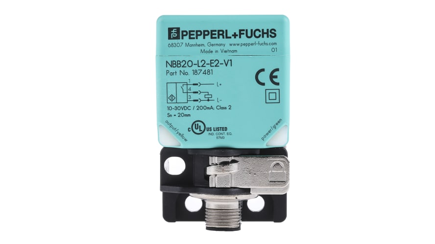 NBB20-L2-E2-V1, Pepperl + Fuchs Inductive Block-Style Proximity Sensor, 20 mm Detection, PNP Output, 10 → 30 V dc, IP69K – Model: NBB20-L2-E