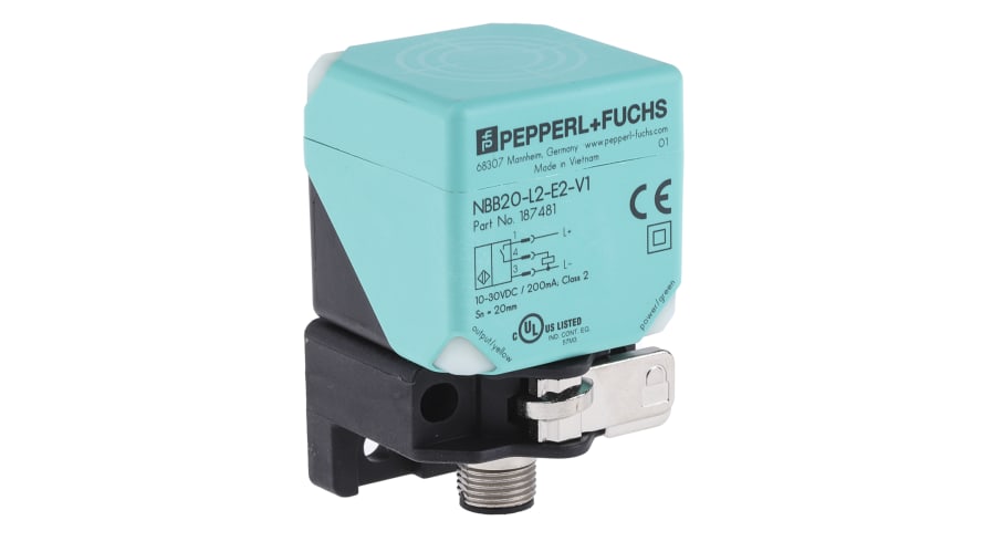 NBB20-L2-E2-V1, Pepperl + Fuchs Inductive Block-Style Proximity Sensor, 20 mm Detection, PNP Output, 10 → 30 V dc, IP69K – Model: NBB20-L2-E