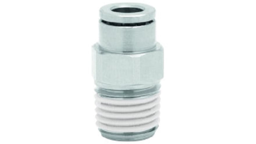 Norgren PNEUFIT 10 Series Straight Threaded Adaptor, R 1/4 Male to Push In 4 mm, Threaded-to-Tube Connection Style, – Model: 101250428