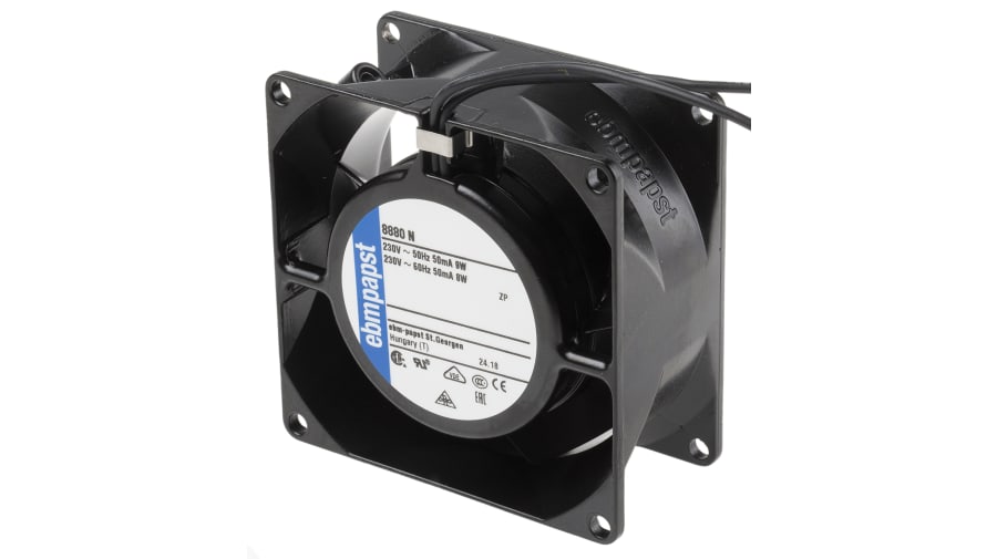 ebm-papst 8000 N Series Axial Fan, 230 V ac, AC Operation, 30m³/h, 9W, 39mA Max, 80 x 80 x 38mm – Model: 8880N
