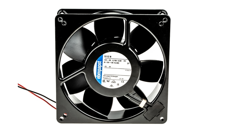 ebm-papst 5100 N Series Axial Fan, 12 V dc, DC Operation, 260m³/h, 9.5W, 790mA Max, 135 x 135 x 38mm – Model: 5112N