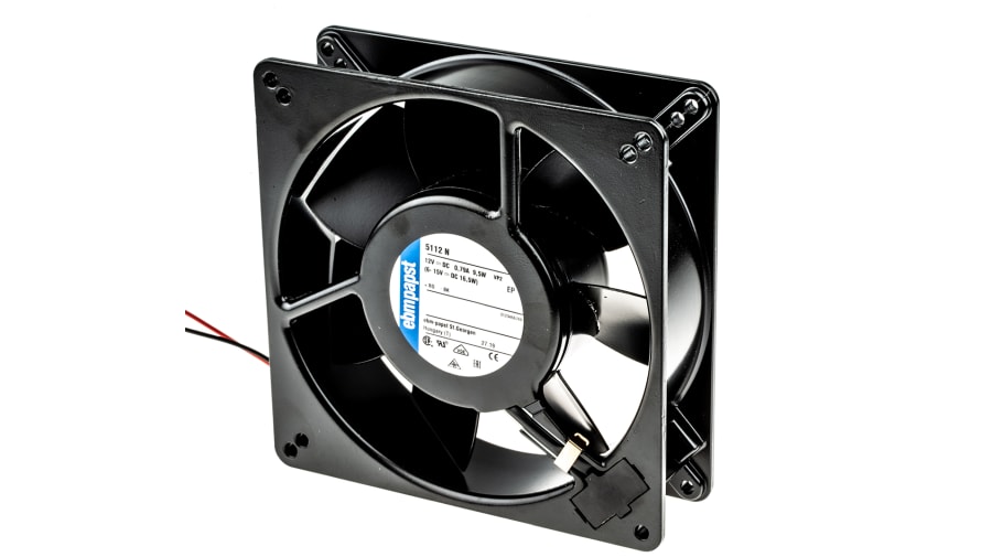 ebm-papst 5100 N Series Axial Fan, 12 V dc, DC Operation, 260m³/h, 9.5W, 790mA Max, 135 x 135 x 38mm – Model: 5112N