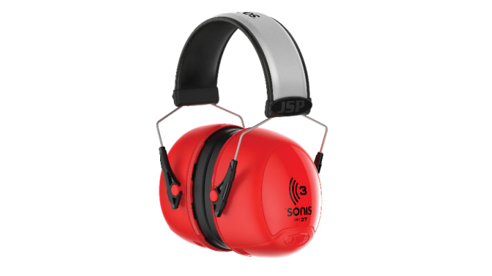 JSP Sonis Ear Defender with Headband, 37dB, Black, Red – Model: AEB040-0B1-E00