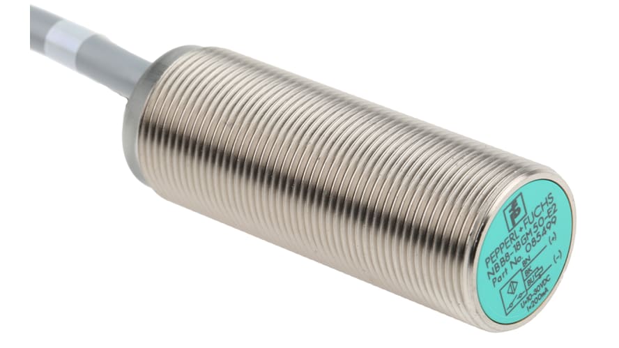 NBB8-18GM50-E2, Pepperl + Fuchs Inductive Barrel-Style Proximity Sensor, M18 x 1, 8 mm Detection, PNP Output, 5 → 36 V dc, IP68 – Model: NBB