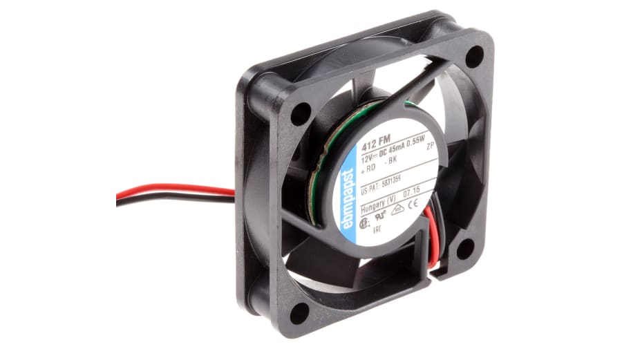ebm-papst 400 F Series Axial Fan, 12 V dc, DC Operation, 6m³/h, 500mW, 42mA Max, 40 x 40 x 10mm – Model: 412FM