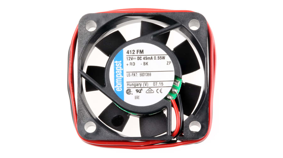 ebm-papst 400 F Series Axial Fan, 12 V dc, DC Operation, 6m³/h, 500mW, 42mA Max, 40 x 40 x 10mm – Model: 412FM