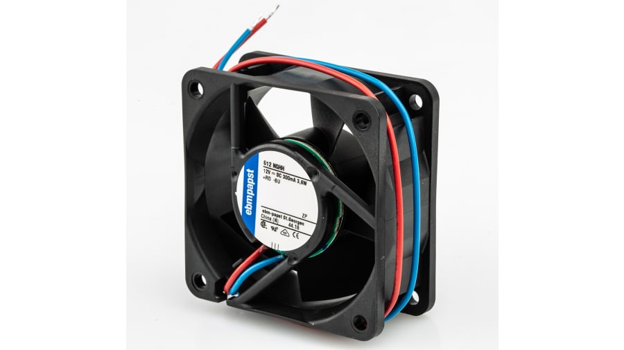 ebm-papst 600 N Series Axial Fan, 12 V dc, DC Operation, 56m³/h, 3.8W, 317mA Max, 60 x 60 x 25mm – Model: 612NGHH