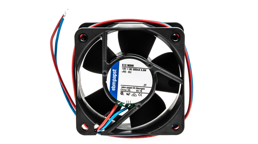 ebm-papst 600 N Series Axial Fan, 12 V dc, DC Operation, 56m³/h, 3.8W, 317mA Max, 60 x 60 x 25mm – Model: 612NGHH