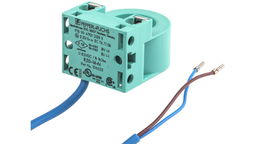 RJ15-14-N, Pepperl + Fuchs Inductive Ring-Style Proximity Sensor, 20 mm Detection, NAMUR Output, 5 → 25 V dc, IP67 – Model: RJ15-14-N