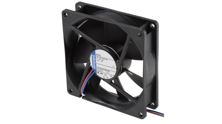 ebm-papst 3400 N Series Axial Fan, 12 V dc, DC Operation, 84m³/h, 2.2W, 180mA Max, 92 x 92 x 25mm – Model: 3412N